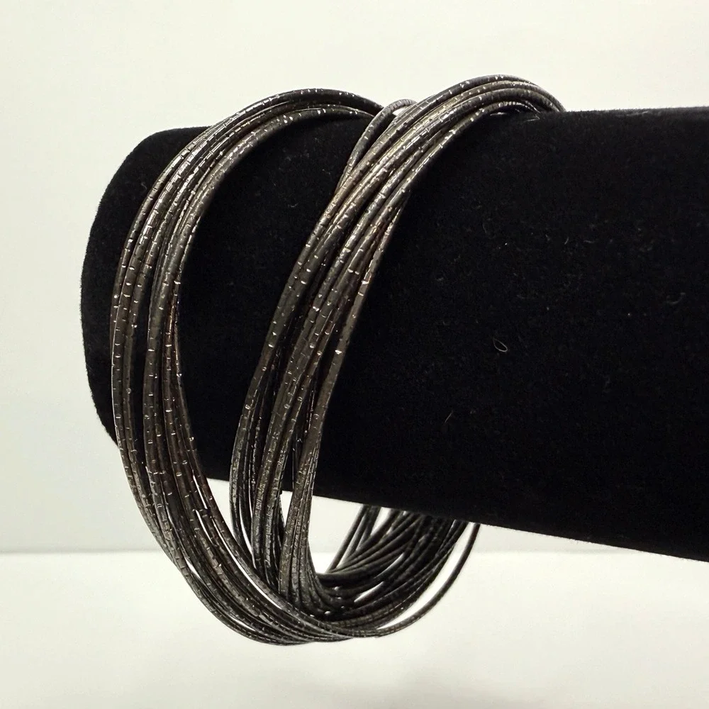 Multi Link Gunmetal Bangle Bracelet Stackable Textured Wire Fashion Jewelry 7.5